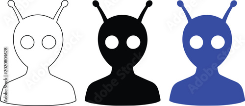 Quadro su tela Alien head vector icon set, extraterrestrial humanoid character silhouette, spac
