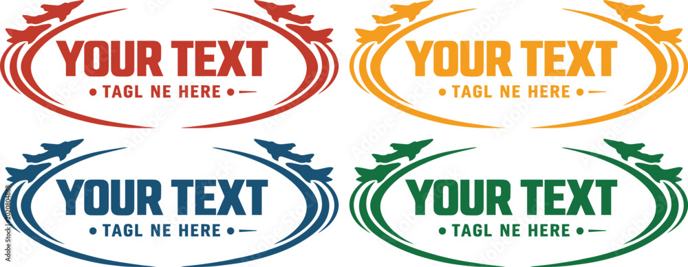 Εκτύπωση καμβά Dynamic jet plane vector frames, a set of four customizable oval badges with fighter aircraft, perfect for aviation-themed logos, labels, or military event branding