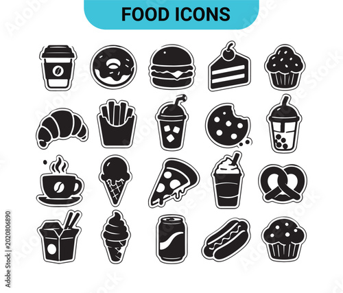 Elegant Food and Drinks Icons for Fine Dining Restaurant Menu and Bakery Branding