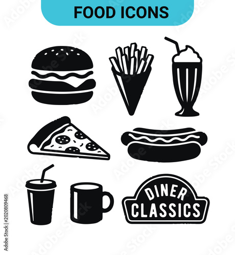 Bold Diner Classics Food Illustrations for Handcrafted Restaurant Signage and Chalkboard Menus