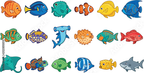 Photos Colorful tropical fish collection featuring exotic aquarium marine species isola