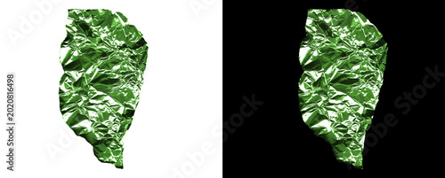 Vászonkép Crumpled green aluminum foil texture fragment isolated on transparent