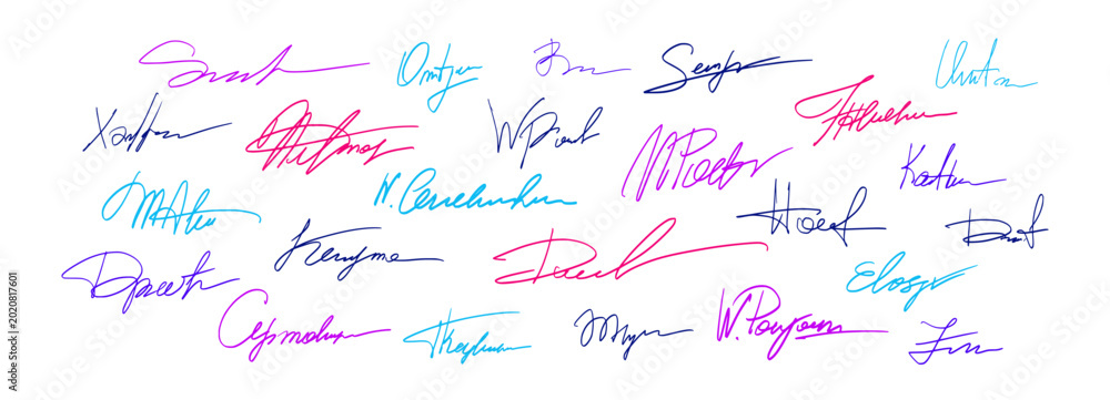 Φωτογραφία Random colorful ink autograph samples and signature pattern