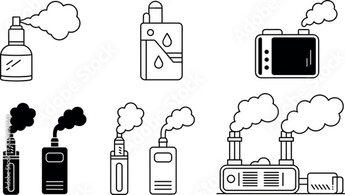 Fotografía Vaping Device and Smoke Icon Set Electronic Cigarette Vaporizer Cloud Elements C