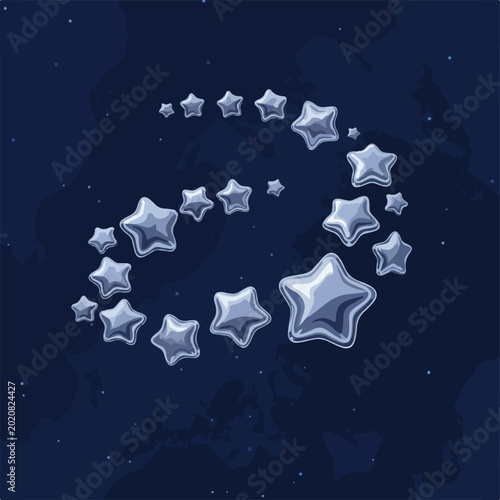 Glowing stars in a circular pattern on a dark blue background with a celestial feel
