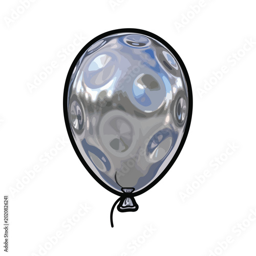 Shiny metallic balloon with reflective surface and black outline