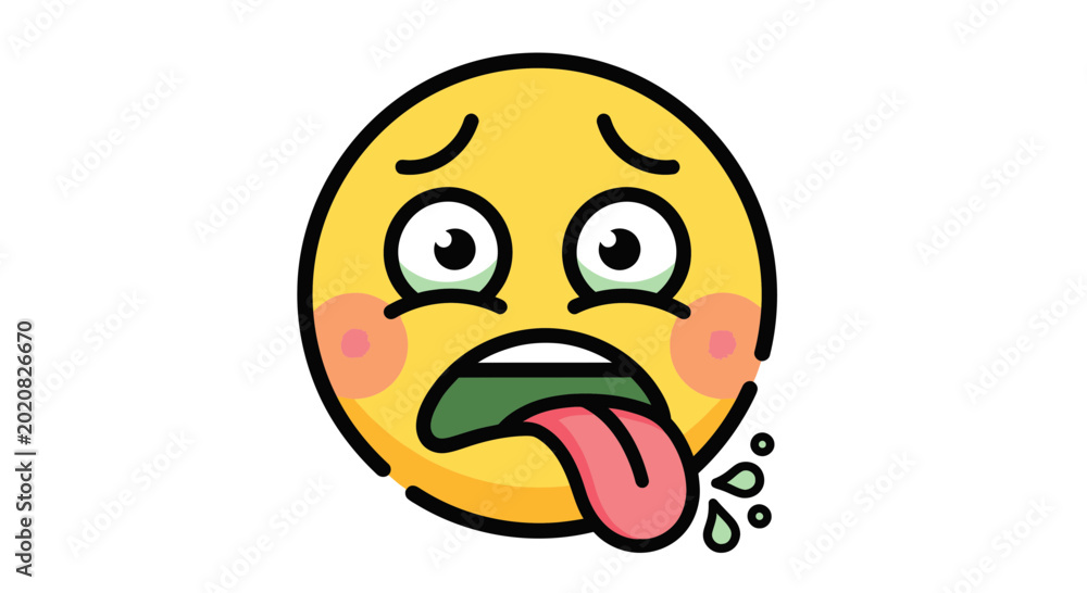 Fototapeta premium Exhausted Emoji Face with Drooling Mouth and Sweating