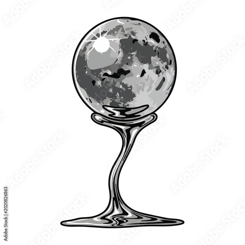 Moon Globe on a Melting Glass Stem Isolated on White