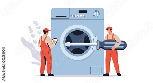 Plumber repair service, washing machine maintenance, fixing appliance, plumbing tools, technician work