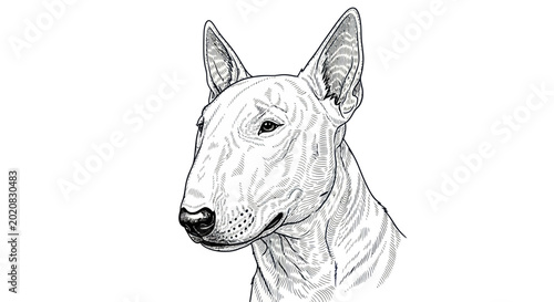Vászonkép Bull Terrier Dog Portrait Illustration, Black and White Line Art