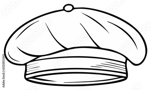 Black and white line art drawing of a chef beret or baker hat for a logo or coloring page