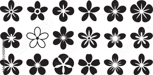 Photos Minimalist black and white flower vector icons set