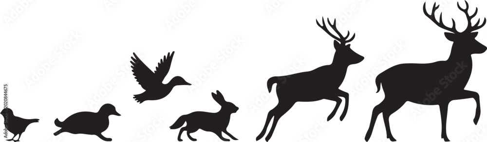 Fototapeta premium Black silhouette animals set with deer and birds