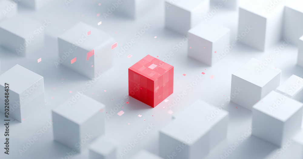 Fototapeta premium Red cube standing out among white cubes