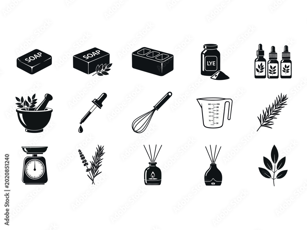 Ταπετσαρία Black silhouette icons of apothecary and herbalism tools a collection for natura