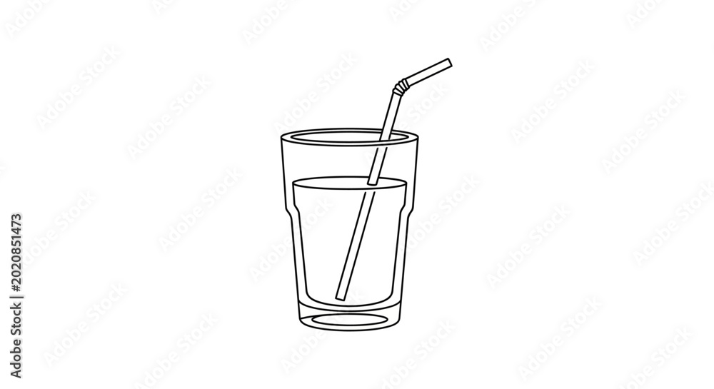 Εκτύπωση καμβά Simple Outline Drawing of a Glass of Water with Straw