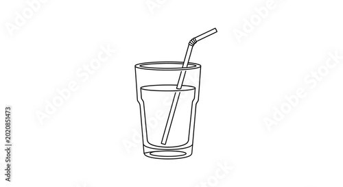 Fotografía Simple Outline Drawing of a Glass of Water with Straw