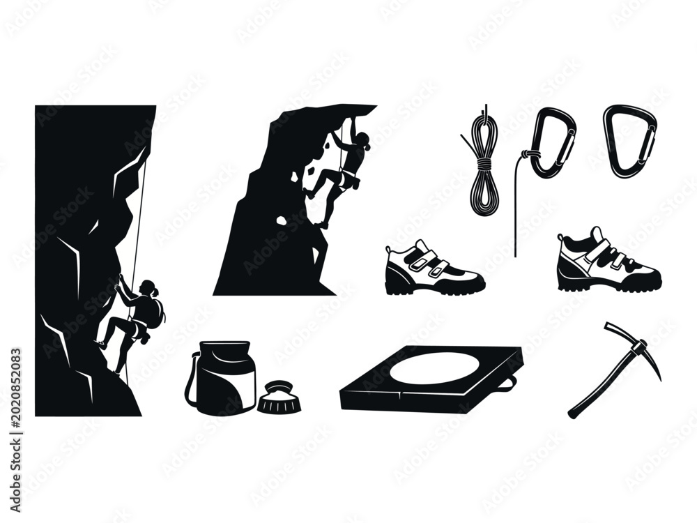 Wall Mural Mountaineering silhouette collection essential gear for climbing and high altitu