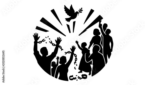 Photos Abolition of Slavery Vector Illustration with Chained Slaves and Freedom Hope Co