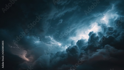Dramatic Sky with Lightning Strike During a Thunderstorm.