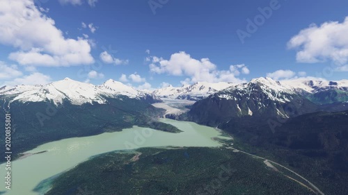 Aerial view of the snow at Mendenhall Glacier in Juneau. Alaska. United States