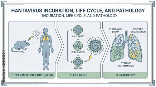 hantavirus disease symptoms Hantavirus Incubation Life Cycle and Pathology Medical Infographic Photo for Educational Presentations, Healthcare Research & Scientific Documentation (JPG)