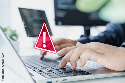 Tableau sur toile AI system monitoring alert on laptop dashboard with warning signal, anomaly dete