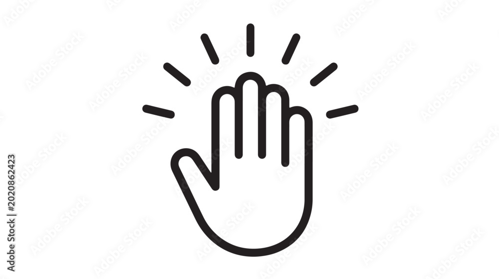 Obraz premium Hand icon with radiating lines and simple outline style for gesture, alert, and reaction use in UI design
