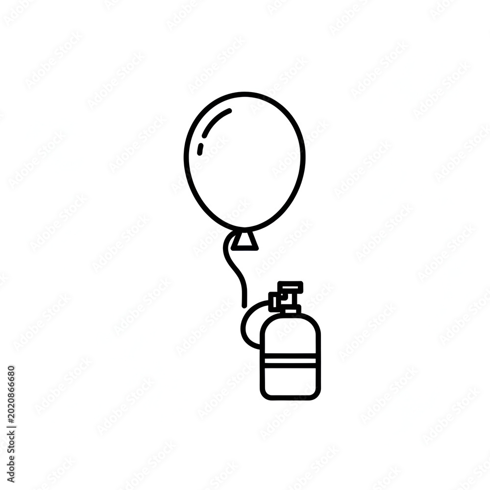 Obraz premium Helium gas cylinder tank with inflated balloon line icon