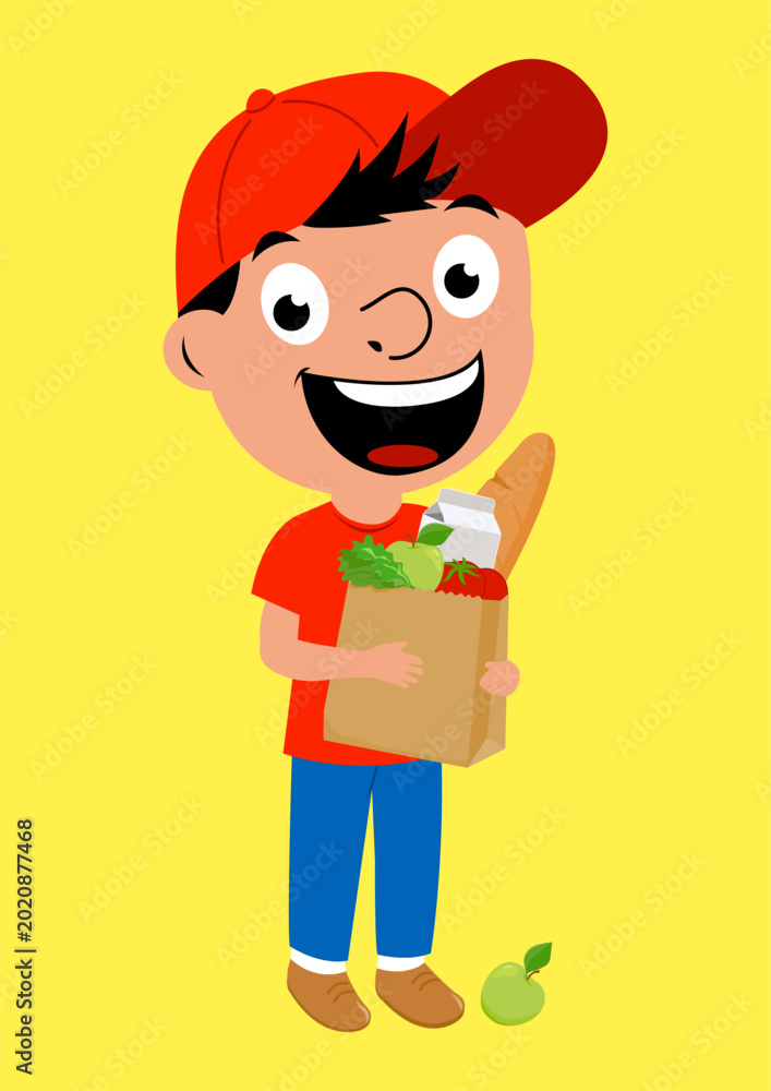 Φωτογραφία Delivery man holding shopping bags with groceries