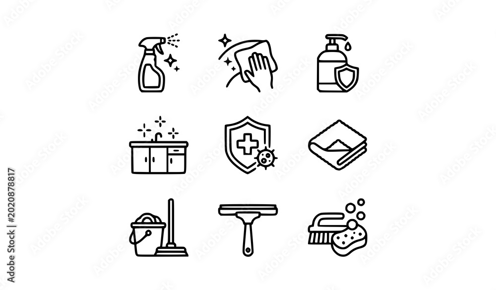 Εκτύπωση καμβά Easy cleaning and surface care icon collection with sanitation vector symbols fo