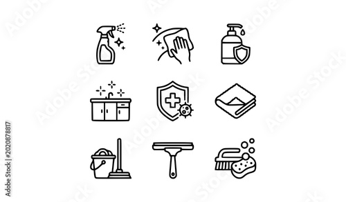 Fotografía Easy cleaning and surface care icon collection with sanitation vector symbols fo