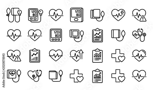 Bild auf Leinwand Blood pressure medical icon vector set with heart pulse and monitor symbols isol
