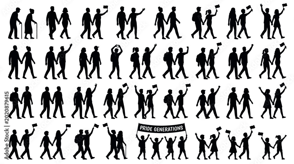 Konstfotografi Unity Generations Parade Silhouettes Sets Packs, Editable Vector Stroke Illustrations