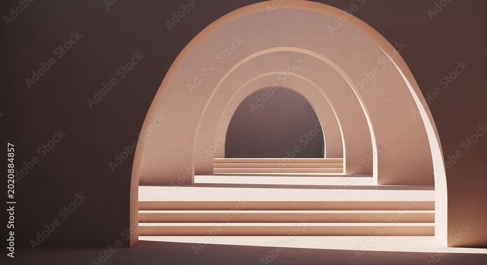 Fototapeta premium Abstract Archway Tunnel with Geometric Steps and Soft Lighting.