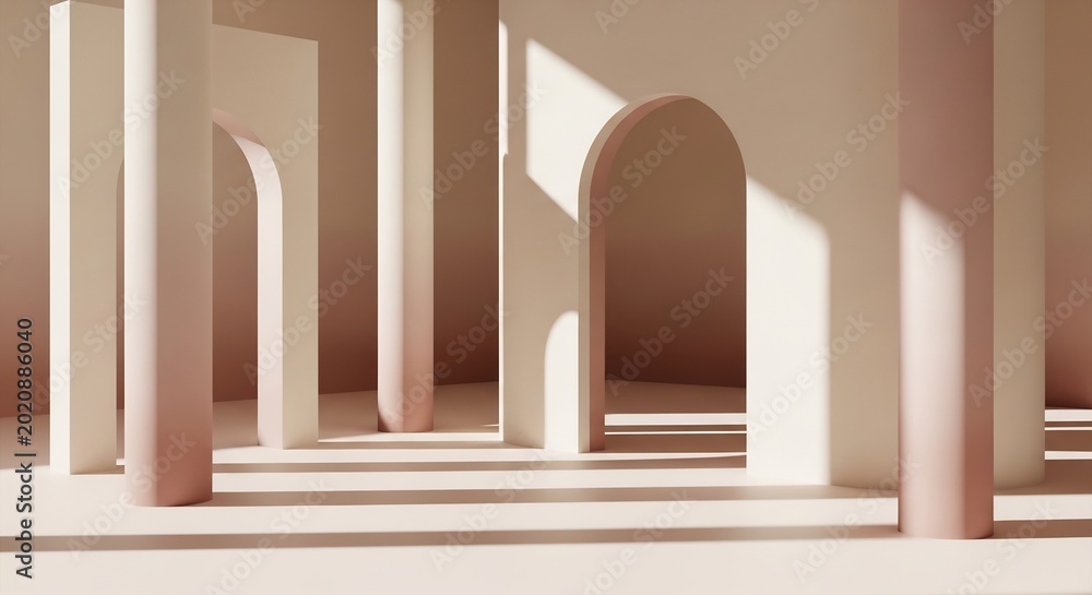 Fototapeta premium Minimalist Architectural Scene with Soft Light and Shadows.