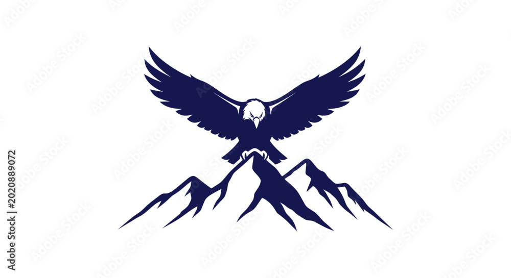 Fototapeta premium Majestic Eagle Flying Over Mountain Peaks Silhouette Logo
