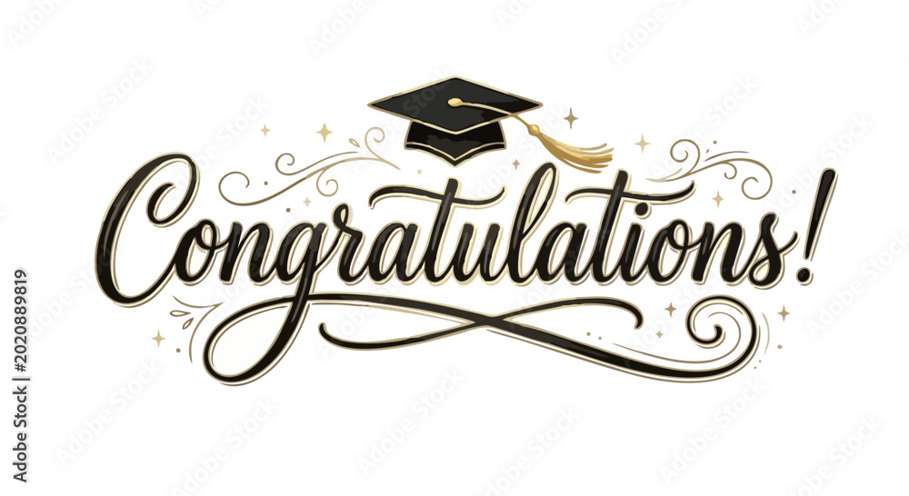 Foto Congratulations Elegant Gold Black Script Typography - Luxury Graduation Cap Cal