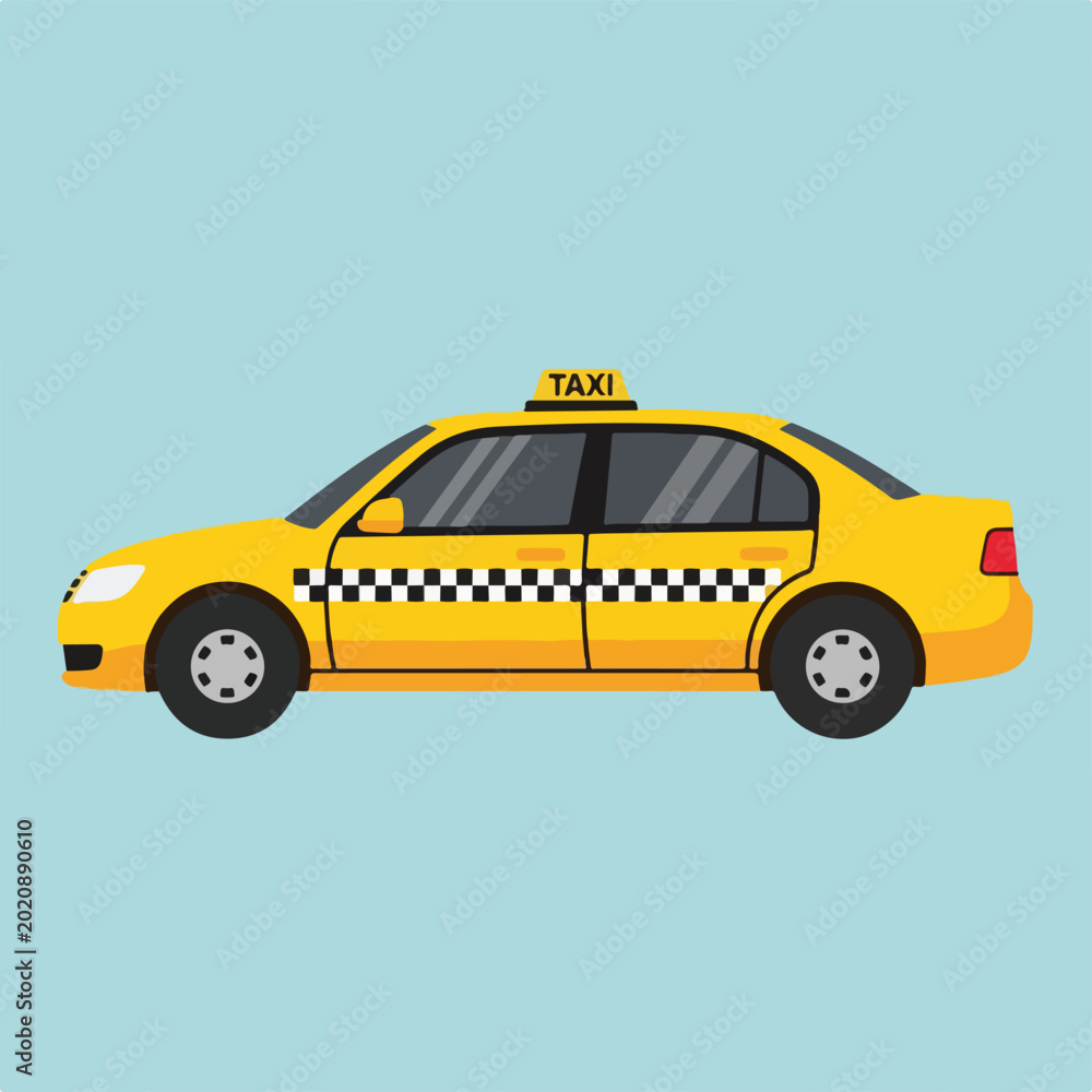 Fototapeta premium Yellow taxi car with checkered stripe on side