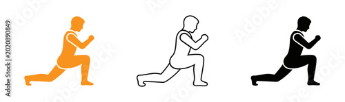 Photos Lunge exercise icon set orange silhouette outline and black fill variations for