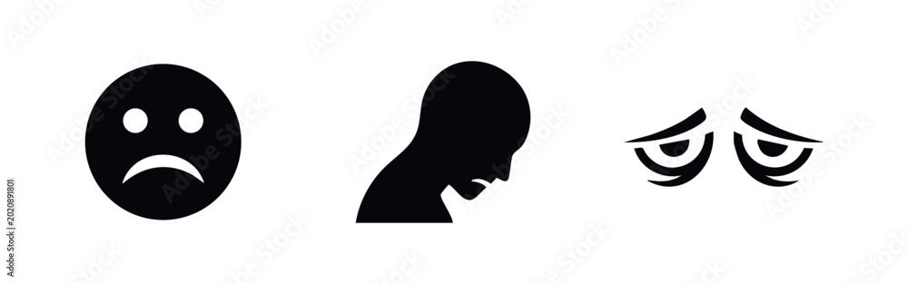 Εκτύπωση καμβά Sad Expression Icons Set, Melancholy and Grief Silhouette Symbols