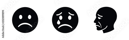 Fotografía Sad Face and Crying Emoji Icons, Depression and Sorrow Symbols