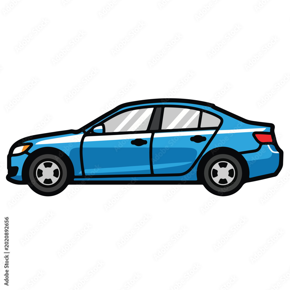 Fototapeta premium Blue Sedan Car Side View Illustration