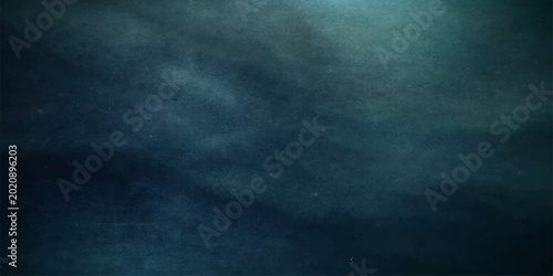 Dark blue smoke swirls through a stormy night sky filled with thick clouds and flashes of lightning over a deep blue ocean texture