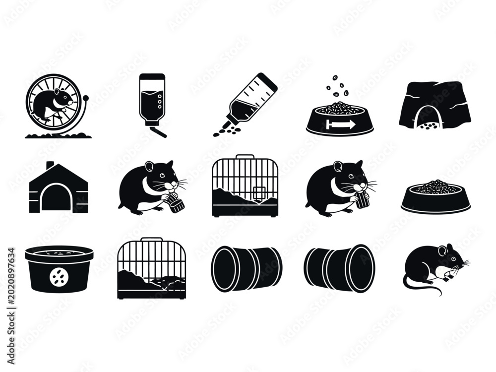 Ταπετσαρία Hamster care silhouette icons food water housing and playtime essentials for sma
