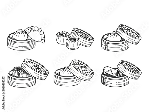 Cuadro en lienzo Hand drawn dim sum collection a culinary sketch of steamed dumplings and baskets