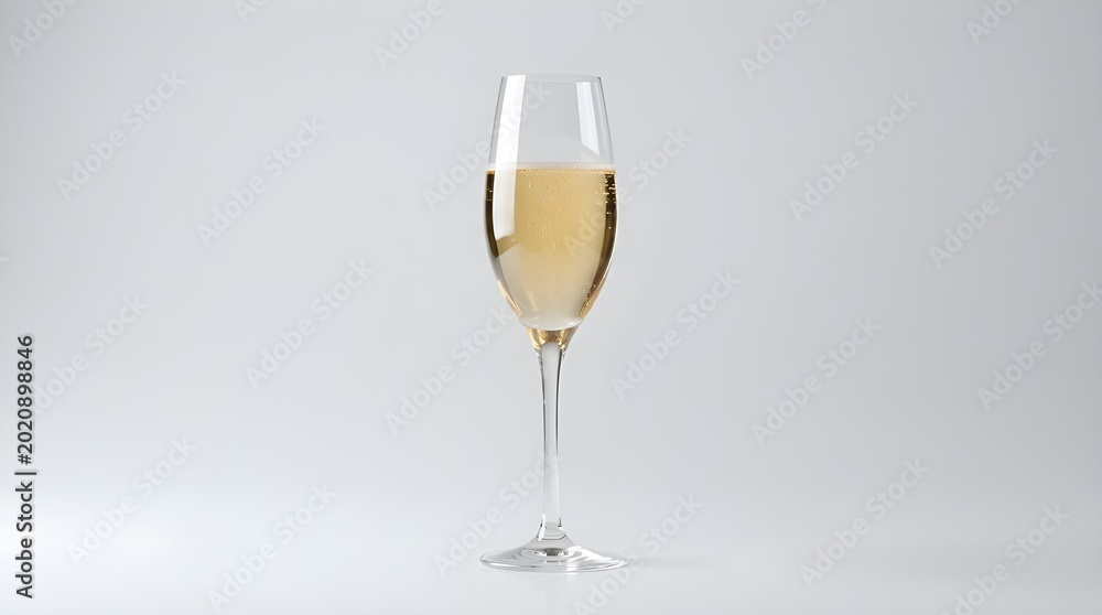 Fototapeta premium Sparkling Champagne in Classic Flute Glass Isolated on White Background - Luxury Bubbly Beverage for Toasting, Wedding Celebration, New Year Party, and Special Events Anniversary Drink