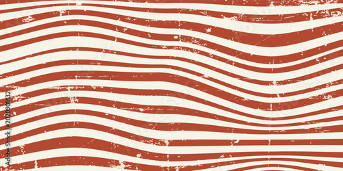 Wavy lines in rust orange and white, Woodblock print seamless pattern, seamless repeating vector, design for textile print. eps 10