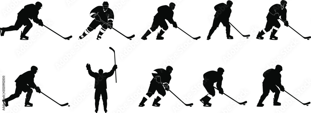 Εκτύπωση καμβά Hockey vector silhouette black ice hockey player illustrations