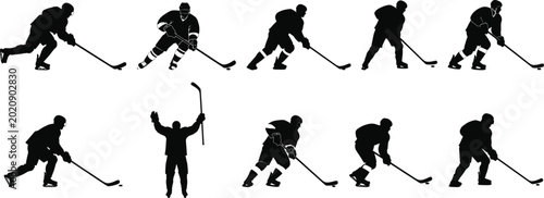Canvas Print Hockey vector silhouette black ice hockey player illustrations